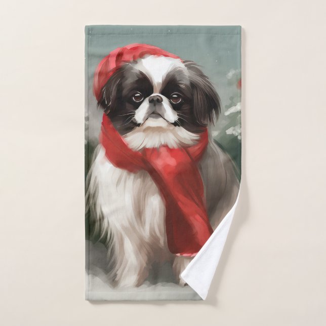 Japanese Chin Dog in Snow Christmas  Bath Towel Set (Hand Towel)