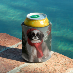Japanese Chin Dog in Snow Christmas Can Cooler