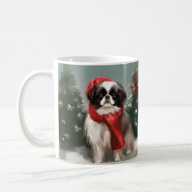 Japanese Chin Dog in Snow Christmas  Coffee Mug (Left)