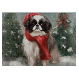 Japanese Chin Dog in Snow Christmas  Cutting Board