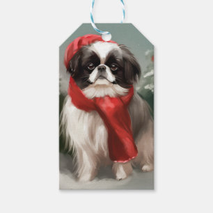 Japanese Chin Dog in Snow Christmas Gift Tags