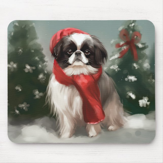 Japanese Chin Dog in Snow Christmas  Mouse Pad (Front)