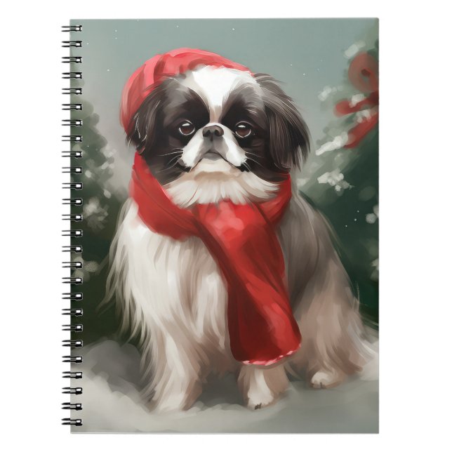 Japanese Chin Dog in Snow Christmas  Notebook (Front)