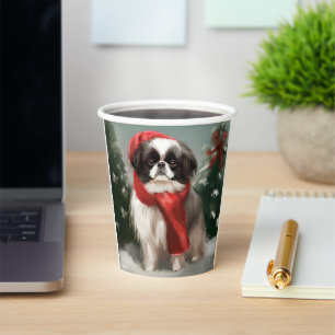 Japanese Chin Dog in Snow Christmas Paper Cups