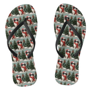 Japanese Chin Dog in Snow Christmas  Thongs