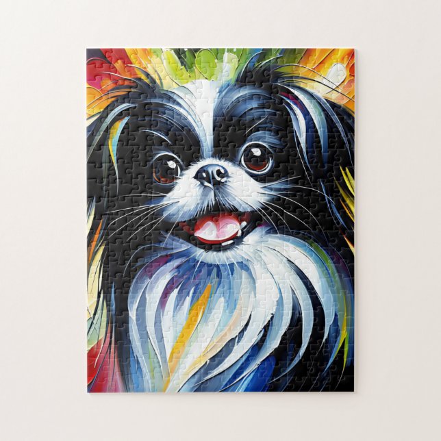Japanese Chin Dog Portrait Acrylic Art Print Dog Jigsaw Puzzle (Vertical)