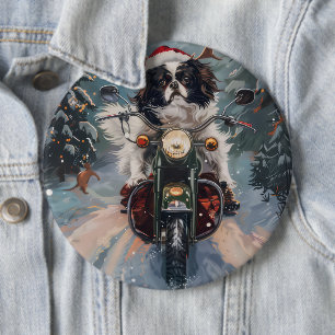 Japanese Chin Dog Riding Motorcycle Christmas 6 Cm Round Badge