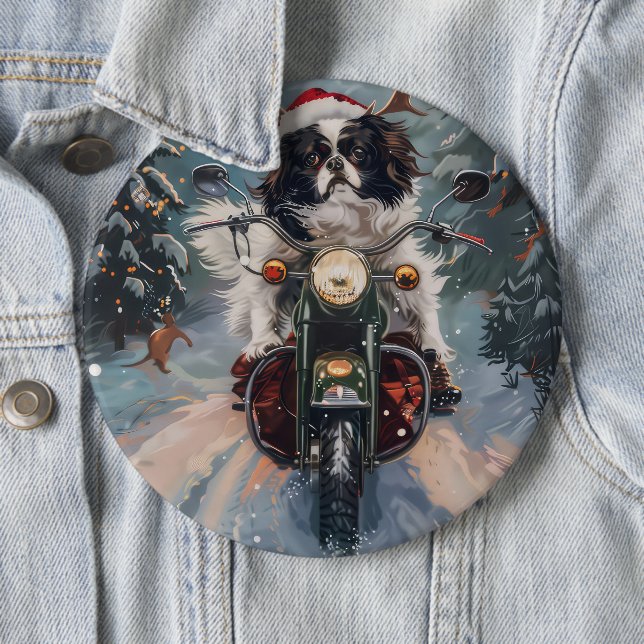 Japanese Chin Dog Riding Motorcycle Christmas 6 Cm Round Badge (In Situ)