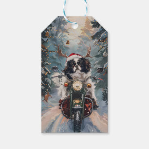 Japanese Chin Dog Riding Motorcycle Christmas Gift Tags