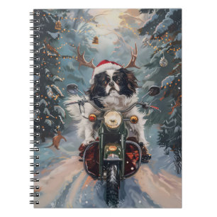Japanese Chin Dog Riding Motorcycle Christmas Notebook