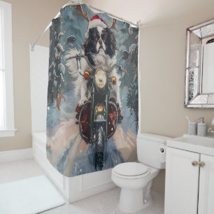 Japanese Chin Dog Riding Motorcycle Christmas Shower Curtain