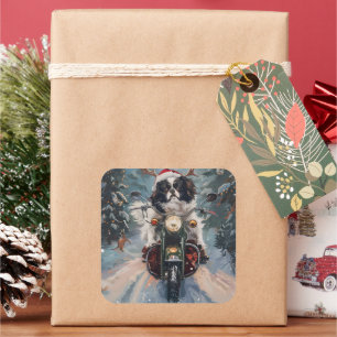 Japanese Chin Dog Riding Motorcycle Christmas Square Sticker