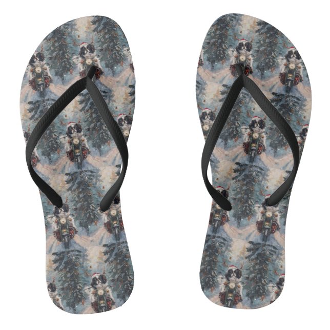 Japanese Chin Dog Riding Motorcycle Christmas Thongs (Footbed)