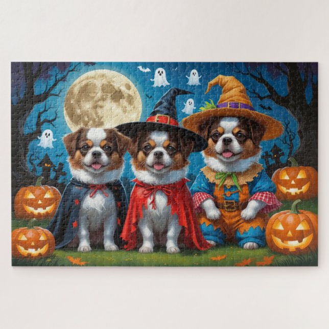 Japanese Chin Dogs Pumpkin Halloween Funny Jigsaw Puzzle (Horizontal)