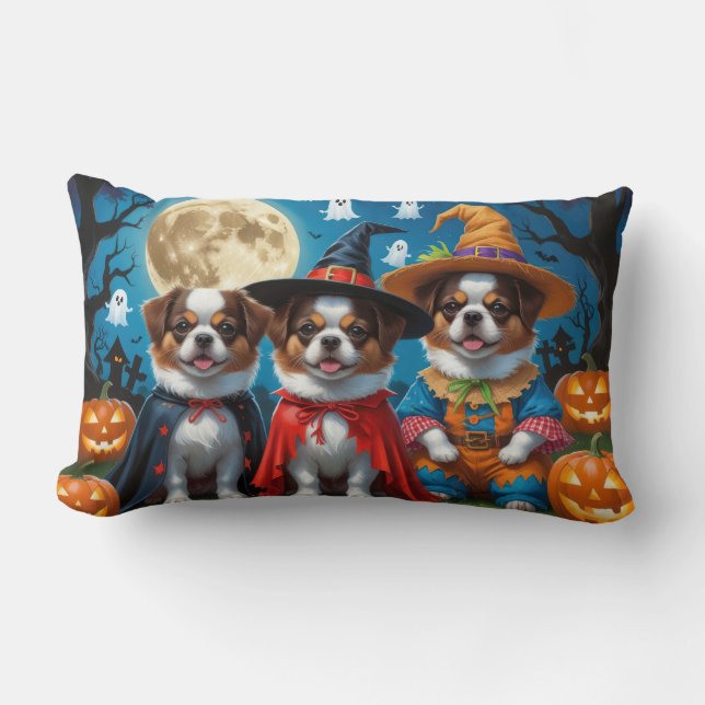 Japanese Chin Dogs Pumpkin Halloween Funny Lumbar Cushion (Front)