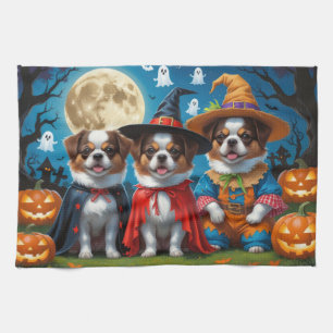 Japanese Chin Dogs Pumpkin Halloween Funny Tea Towel