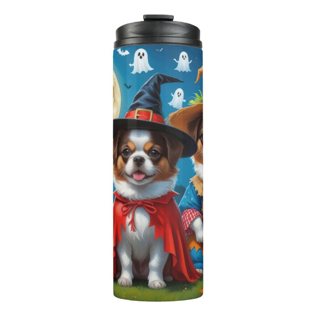 Japanese Chin Dogs Pumpkin Halloween Funny Thermal Tumbler (Front)