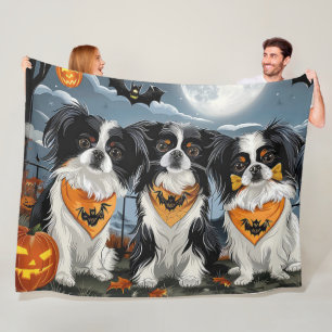 Japanese Chin Halloween Spooky Fleece Blanket