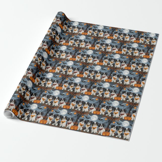 Japanese Chin Halloween Spooky Wrapping Paper (Unrolled)