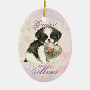 Japanese Chin Heart Mum Ceramic Ornament
