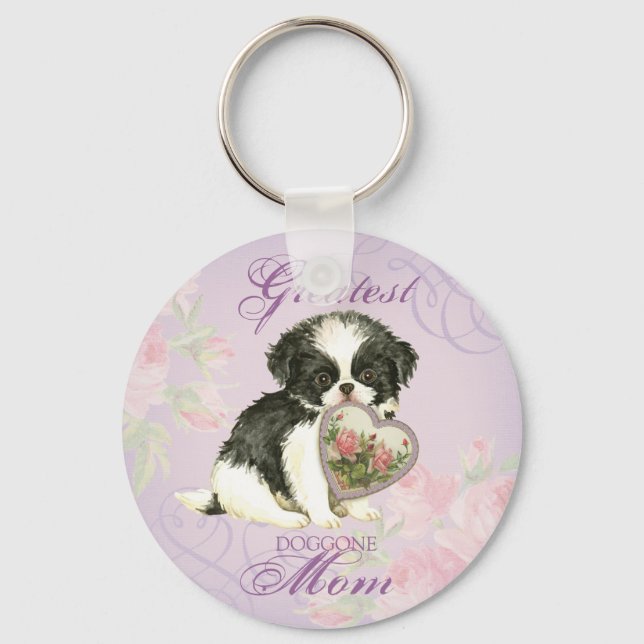 Japanese Chin Heart Mum Key Ring (Front)