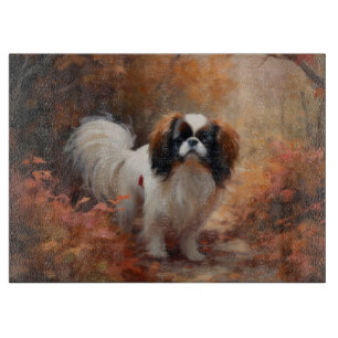 Japanese Chin in Autumn Leaves Fall Inspire Cutting Board