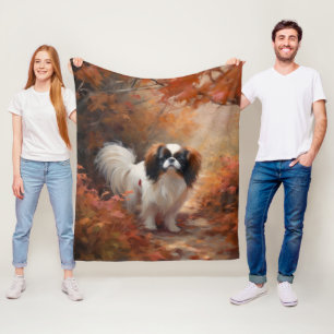 Japanese Chin in Autumn Leaves Fall Inspire Fleece Blanket