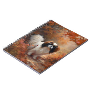 Japanese Chin in Autumn Leaves Fall Inspire Notebook