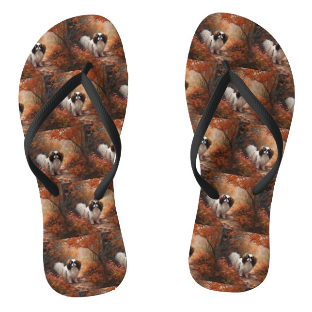 Japanese Chin in Autumn Leaves Fall Inspire Thongs (Footbed)