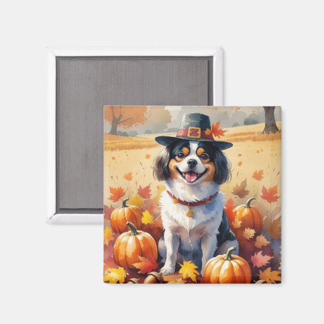 Japanese Chin In Autumn Leaves Thanksgiving Art Magnet (Front/Back)