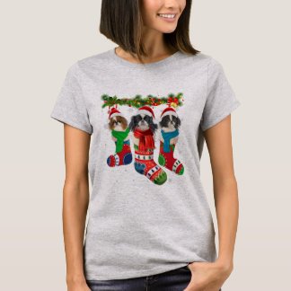 Japanese Chin In Christmas Socks T-Shirt