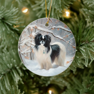 Japanese Chin Let It Snow Christmas Ceramic Ornament