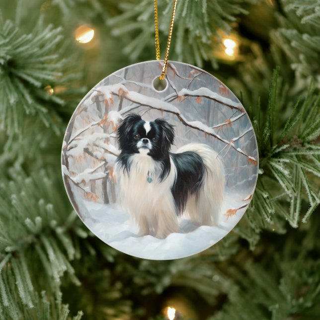 Japanese Chin Let It Snow Christmas Ceramic Ornament (Tree)