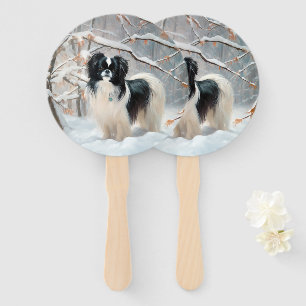 Japanese Chin Let It Snow Christmas Hand Fan