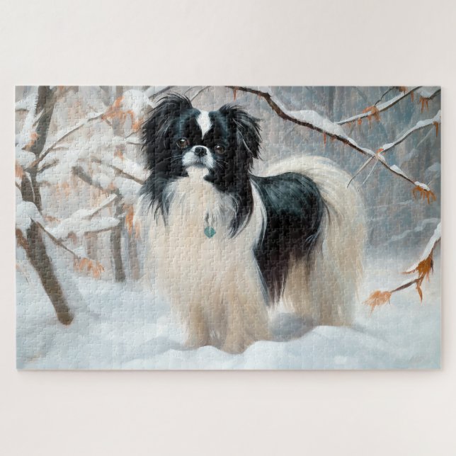 Japanese Chin Let It Snow Christmas Jigsaw Puzzle (Horizontal)