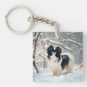 Japanese Chin Let It Snow Christmas Key Ring