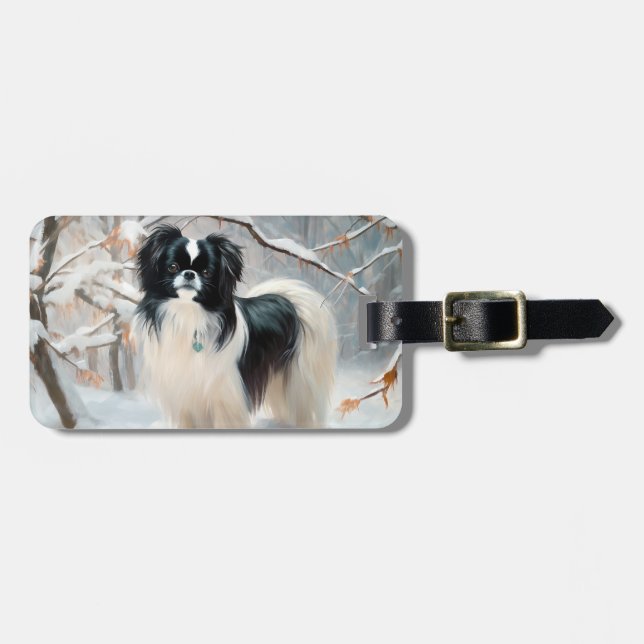 Japanese Chin Let It Snow Christmas Luggage Tag (Front Horizontal)