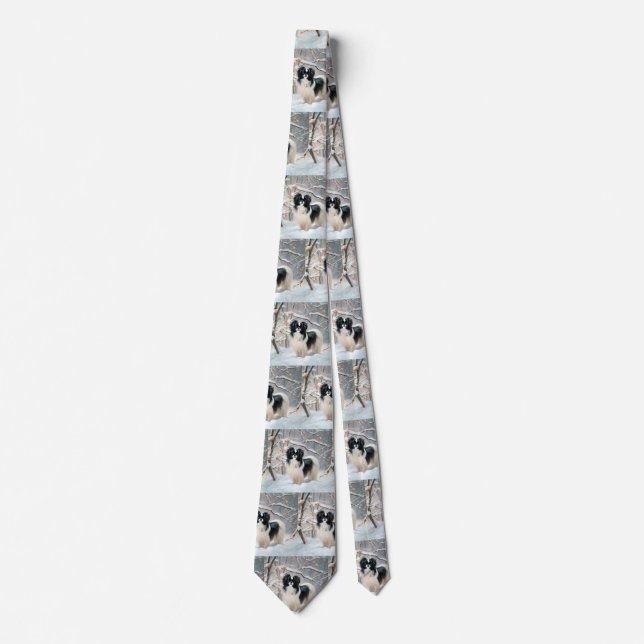Japanese Chin Let It Snow Christmas Tie (Front)