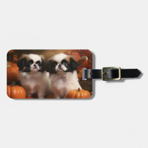 Japanese Chin Puppy Autumn Delight Pumpkin  Luggage Tag