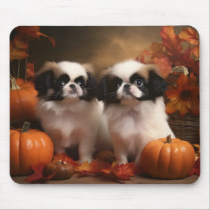 Japanese Chin Puppy Autumn Delight Pumpkin Mouse Pad