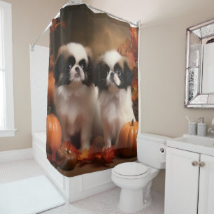 Japanese Chin Puppy Autumn Delight Pumpkin  Shower Curtain