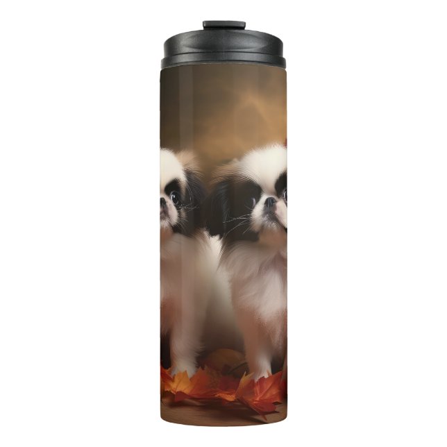 Japanese Chin Puppy Autumn Delight Pumpkin  Thermal Tumbler (Front)