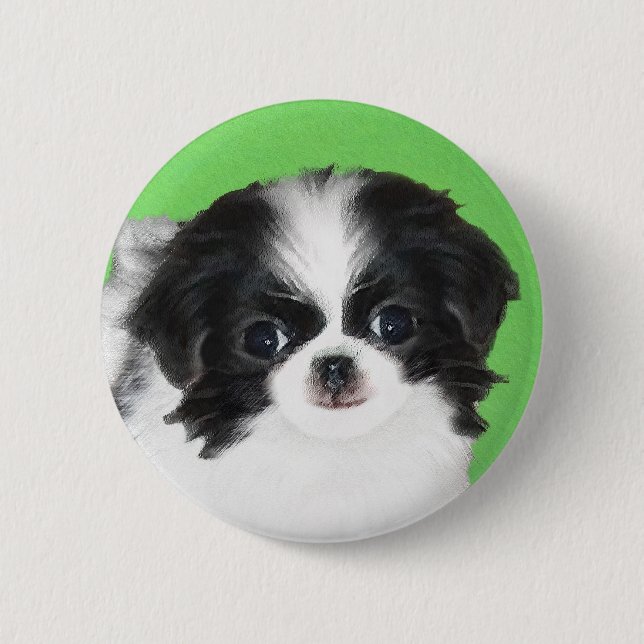 Japanese Chin Puppy Painting - Original Dog Art 6 Cm Round Badge (Front)