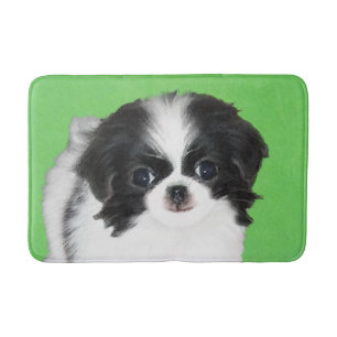 Japanese Chin Puppy Painting - Original Dog Art Bath Mat