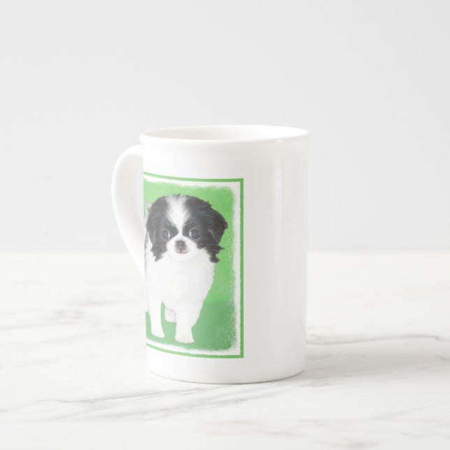 Japanese Chin Puppy Painting - Original Dog Art Bone China Mug (Front Left)