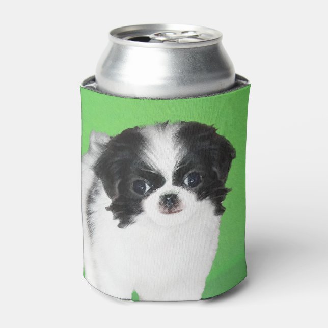 Japanese Chin Puppy Painting - Original Dog Art Can Cooler (Can Front)