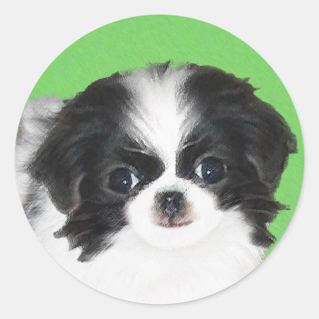 Japanese Chin Puppy Painting - Original Dog Art Classic Round Sticker (Front)