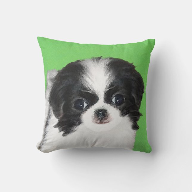 Japanese Chin Puppy Painting - Original Dog Art Cushion (Front)