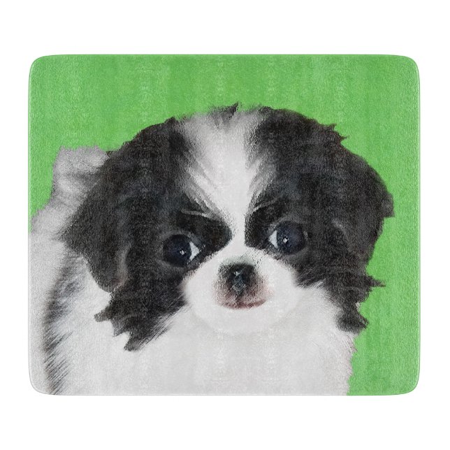 Japanese Chin Puppy Painting - Original Dog Art Cutting Board (Front)