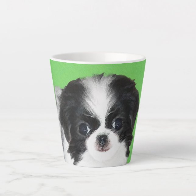 Japanese Chin Puppy Painting - Original Dog Art Latte Mug (Front)